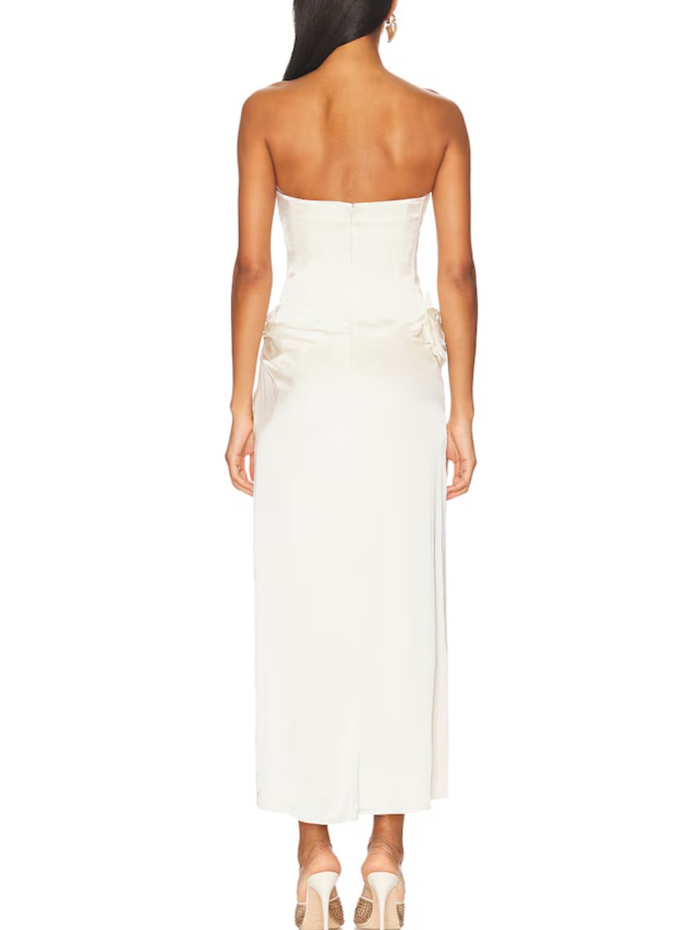 LPA Strapless Cream Satin Midi Dress - Picture 2 of 6
